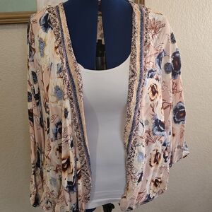 Maurices Pink Floral Open-Front Cardigan